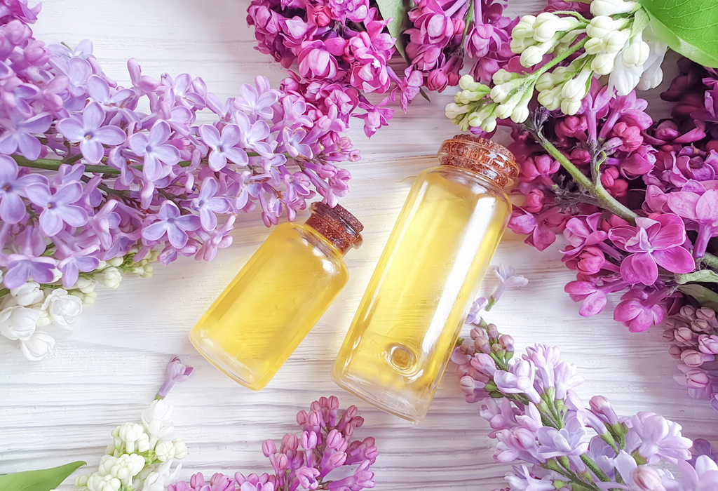 essential fatty acids in skincare, botanical oil with lilacs